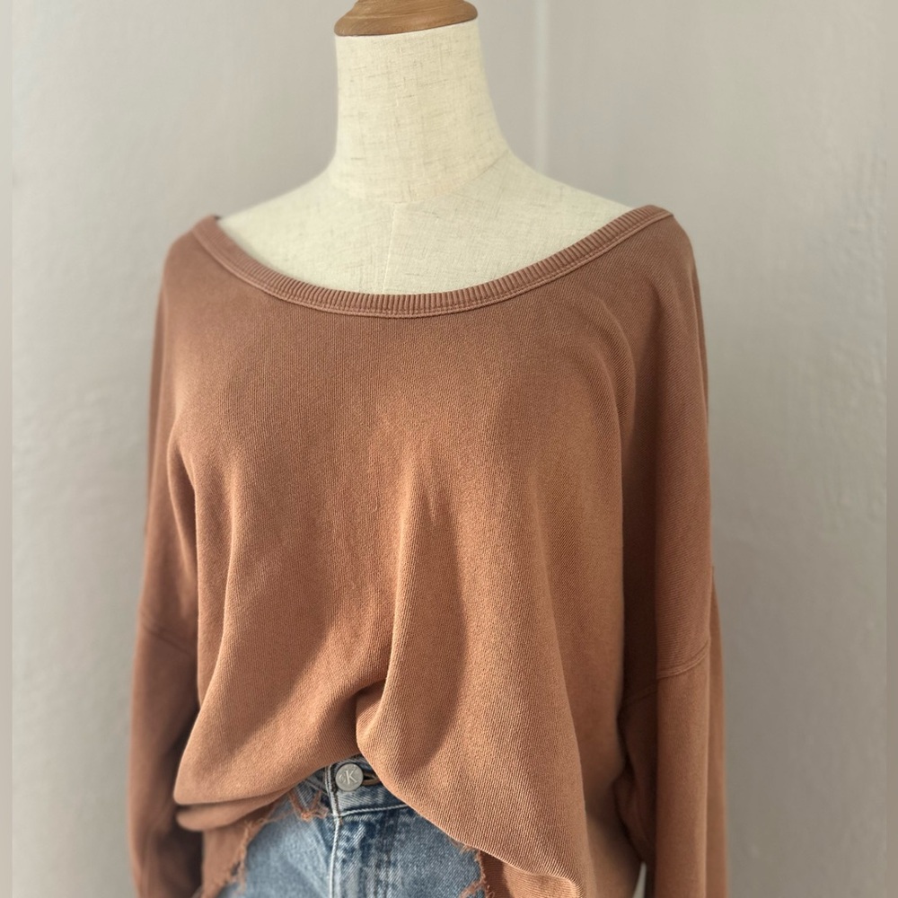 Aerie Raw Hem Brown Cropped Sweater Shirt